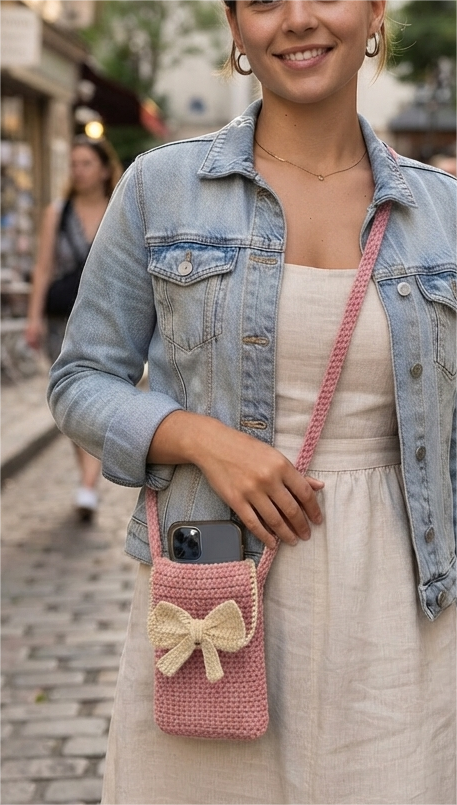 Handmade Crochet Phone Pouch / Crossbody Bag