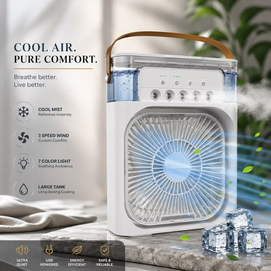 3-in-1 Portable Rechargeable Air Cooler Fan & Humidifier with Night Light