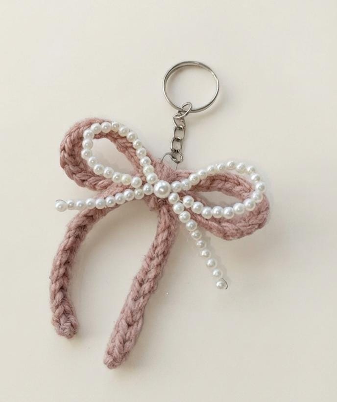 Handcrafted Crochet Pearl Bow Keychain