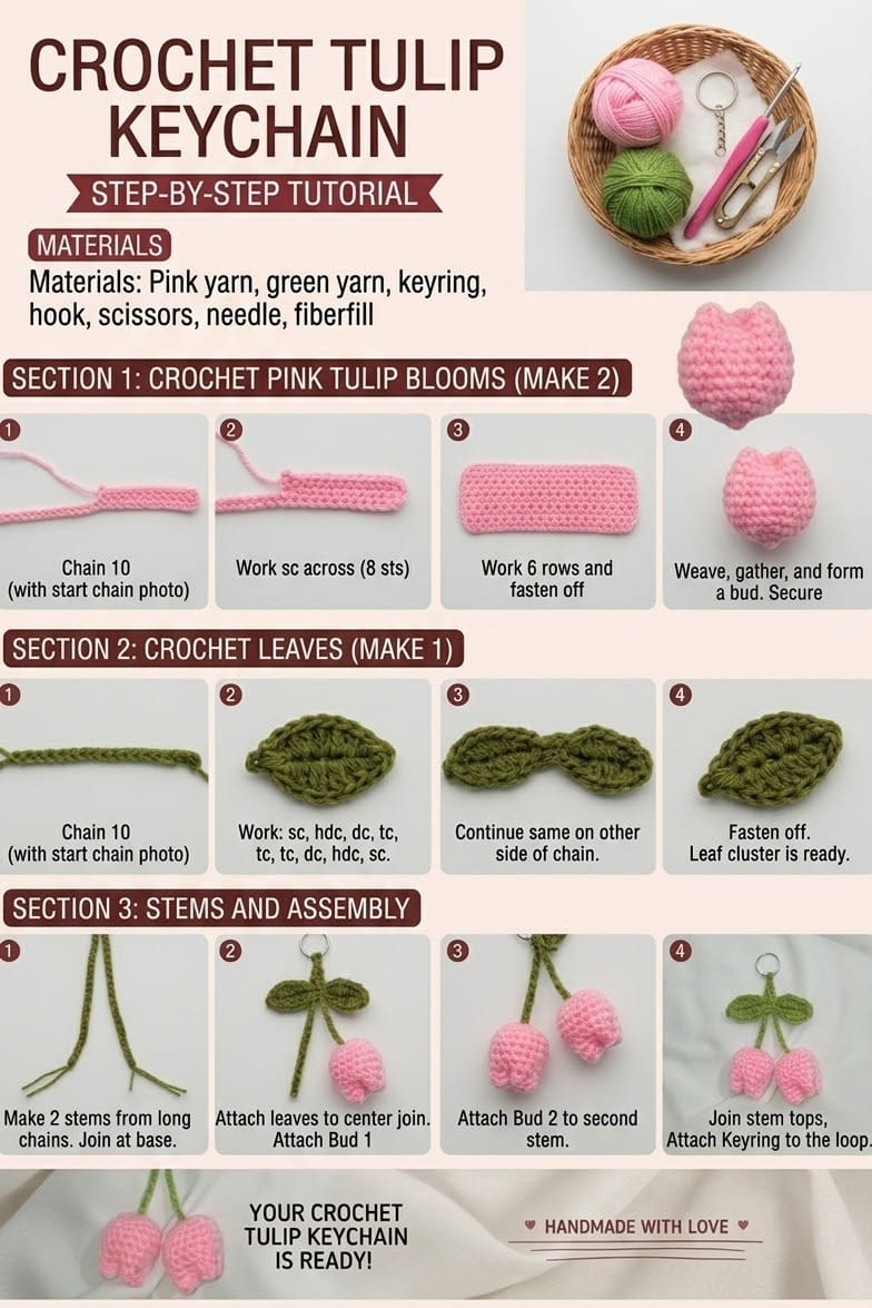 Handmade Crochet Cherry Keychain