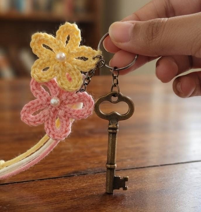Handmade Crochet Floral Tassel Keychain