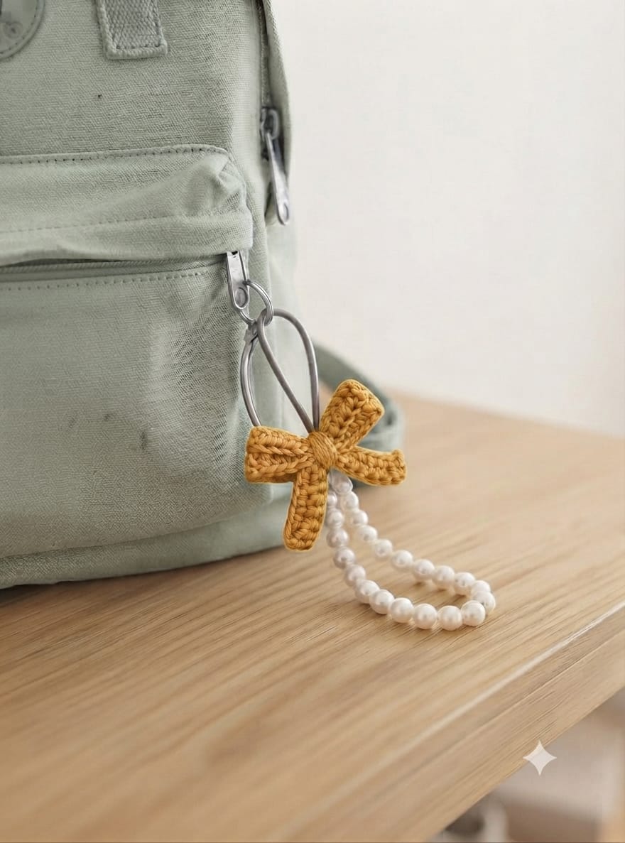 Crochet Bow & Pearl Keychain / Bag Charm (Accessory)