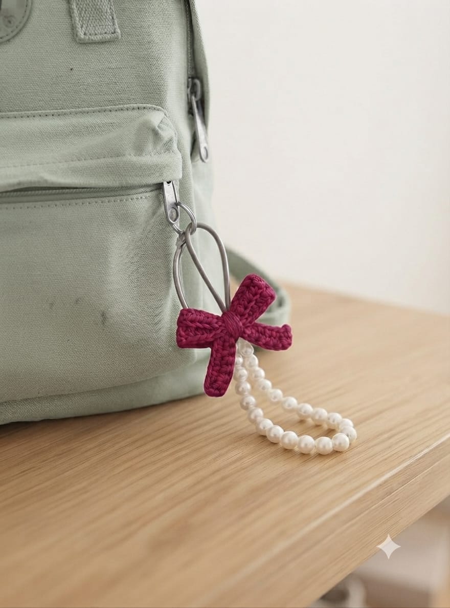 Crochet Bow & Pearl Keychain / Bag Charm (Accessory)