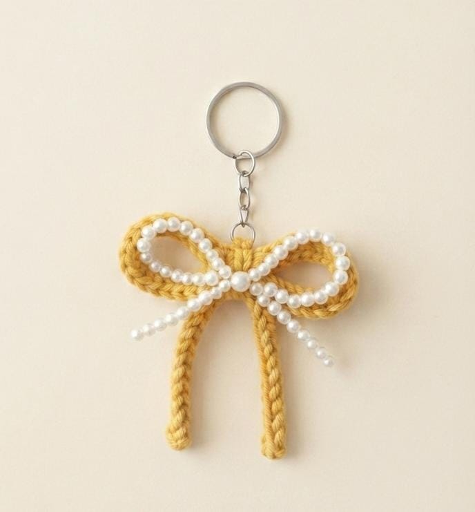 Handcrafted Crochet Pearl Bow Keychain
