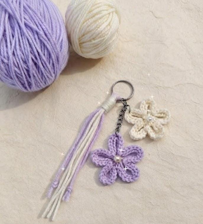 Handmade Crochet Floral Tassel Keychain