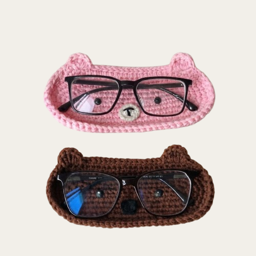 Handmade Crochet Cute Bear Glasses Case