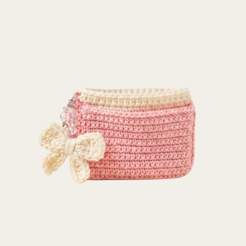 Handmade Crochet Mini Pouch with Bow and Beads
