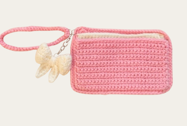 Handmade Crochet Mini Pouch with Bow and Beads