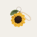 Handmade Crochet Sunflower Keychain with Pearl Wristlet